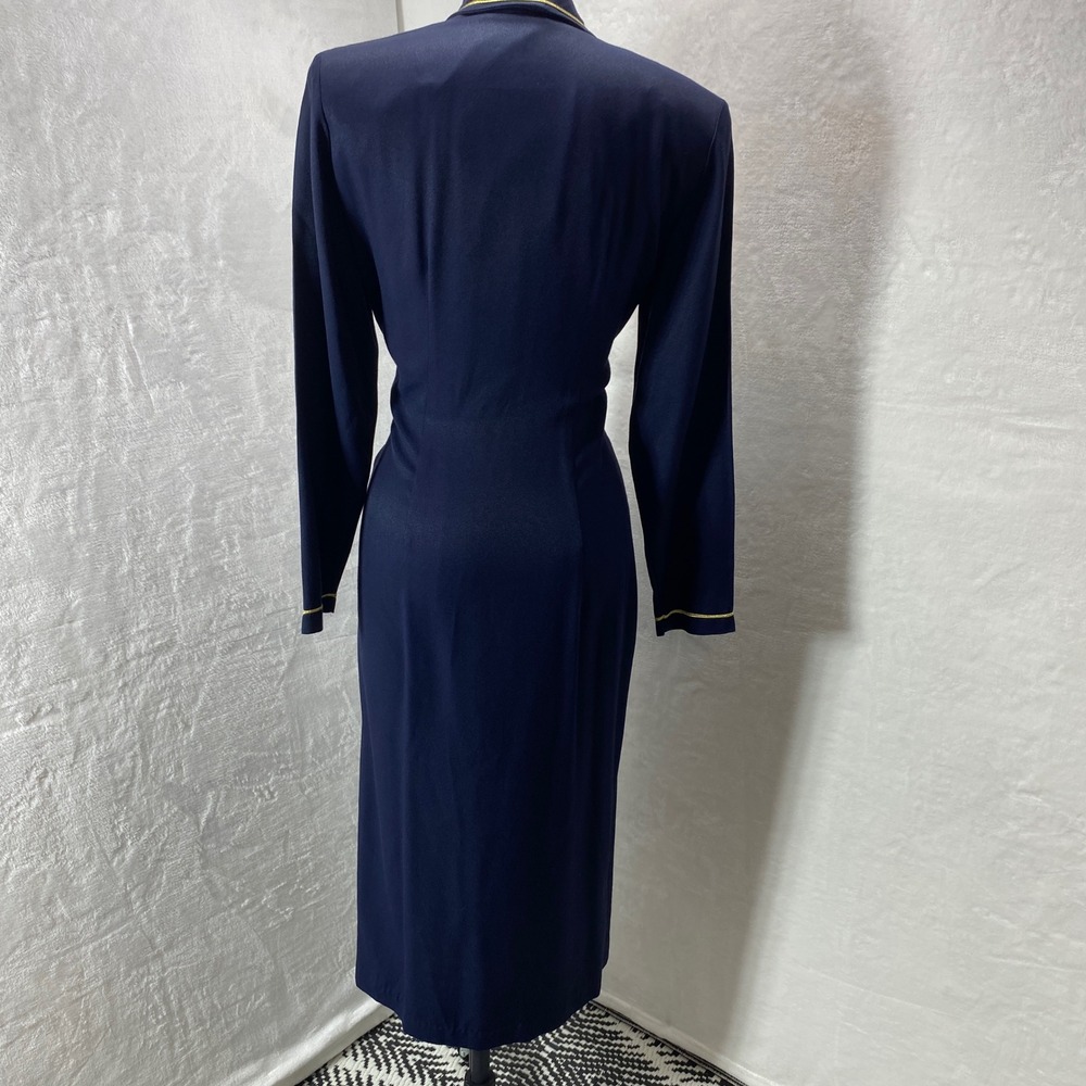 VTG  Stunning John Roberts Navy Blue Gold‎ Trimmed Tuxedo Dress Professional 10 - Picture 9 of 16